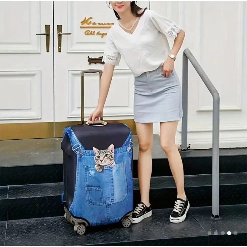NWT Gorgeous Cat in Denim Overall Sz XL 29”-32” Suitcase Luggage Elastic Cover